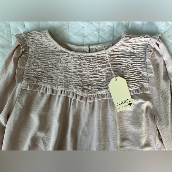 NWT Jodifl | Light Beige Blouse with Ruffle Detailing & 3/4 Sleeves | Size Small - Picture 5 of 13
